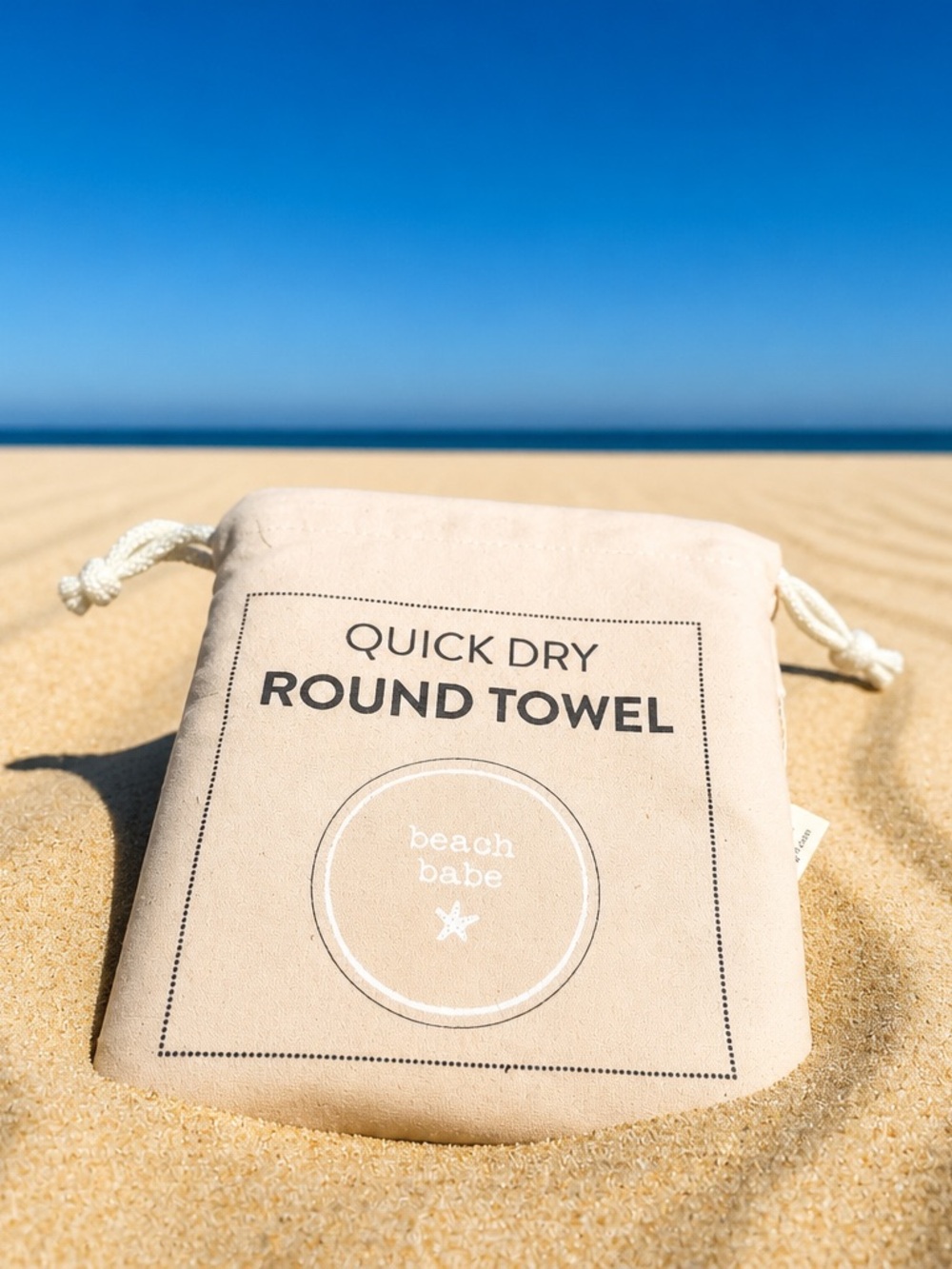Quick Dry Round Towel Pouch - Cream Beach Babe